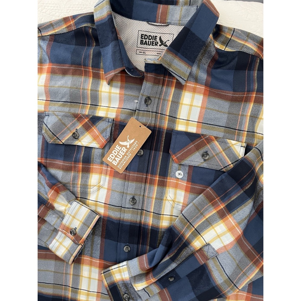 Eddie Bauer Excavation Flex Flannel Shirt Men's XL Dusk Plaid Long Sleeve NWT